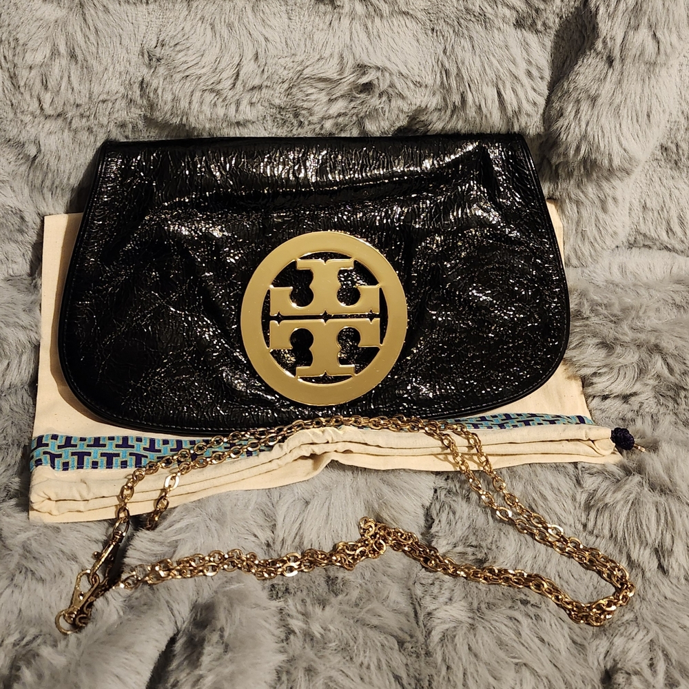 Tory Burch Black Patent Leather Versitile Clutch